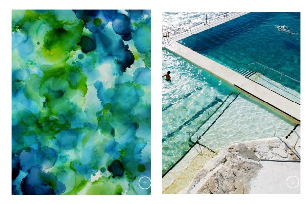 Left: 'Blue lagoon' and Right 'Bondi' canvas prints (Urban Road)