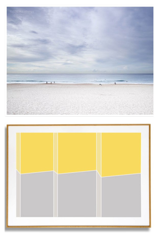 Above: Beach Calm - Aquabumps (Eugene Tan) and Below: Split artwork in yellow & Grey (Xavier and Me)