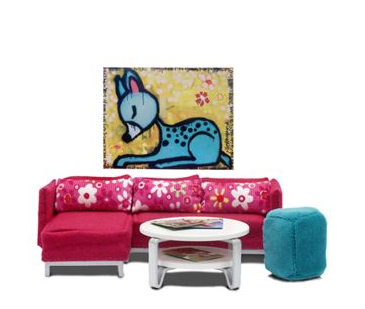 Stockholm sitting room setting - with artwork by Lisa Rinnevuo exclusively for Lundby.